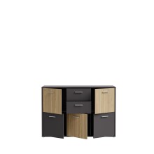 Sideboard >QUADRO 2< mit 5 Türen und 2 Schubladen, in grau / Lamela Eiche hell - 138,2x95,1x40cm (B/H/T)