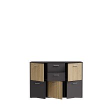 Sideboard >QUADRO 2< mit 5 Türen und 2 Schubladen, in grau / Lamela Eiche hell - 138,2x95,1x40cm (B/H/T)