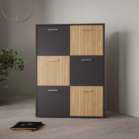 Highboard >QUADRO 2< mit 6 Türen, in / Lamela Eiche Dekor - 93,5x139,9x40cm (B/H/T)