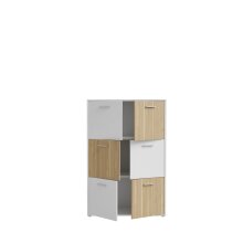 Highboard >QUADRO 2< mit 6 Türen, in Weiss / Lamela Eiche Dekor - 93,5x139,9x40cm (BxHxT)