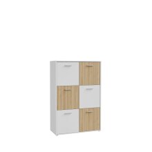 Highboard >QUADRO 2< mit 6 Türen, in Weiss / Lamela Eiche Dekor - 93,5x139,9x40cm (BxHxT)