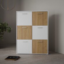 Highboard >QUADRO 2< mit 6 Türen, in Weiss / Lamela Eiche Dekor - 93,5x139,9x40cm (BxHxT)