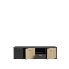 TV-Lowboard >QUADRO 2< mit 3 Türen und Schublade, in grau / Lamela Eiche Dekor 182,9x50,3x40cm (B/H/T)