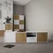 TV-Lowboard >QUADRO 2< mit 3 Türen und Schublade, in Weiss / Lamela Eiche Dekor - 182,9x50,3x40cm (BxHxT)