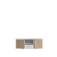 TV-Lowboard >QUADRO 2< mit 2 Türen und Schublade, in Weiss / Lamela Eiche Dekor - 138,2x50,3x40cm (BxHxT)