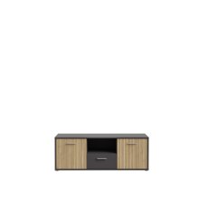 TV-Lowboard >QUADRO 2< mit 2 Türen und Schublade, in grau / Lamela Eiche Dekor - 138,2x50,3x40cm (B/H/T)