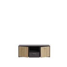 TV-Lowboard >QUADRO 2< mit 2 Türen und Schublade, in grau / Lamela Eiche Dekor - 138,2x50,3x40cm (B/H/T)