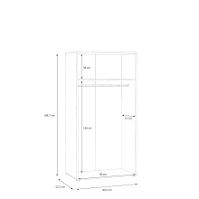Drehtürenschrank >QUADRO 2< mit 2 Türen, in grau / Lamela Eiche Dekor - 93,5x184,7x52,7cm (B/H/T)