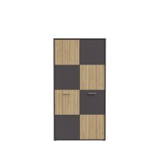 Drehtürenschrank >QUADRO 2< mit 2 Türen, in grau / Lamela Eiche Dekor - 93,5x184,7x52,7cm (B/H/T)
