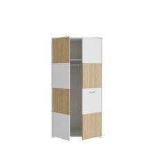 Drehtürenschrank >QUADRO 2< mit 2 Türen, in Weiss / Lamela Eiche Dekor - 93,5x184,7x52,7 (BxHxT)