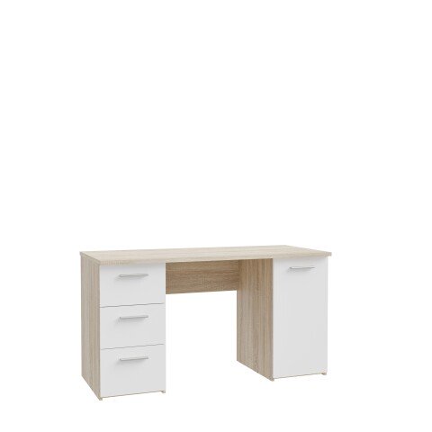Schreibtisch >NET307< mit 3 Schubladen und Tür, in Weiss/ Sonoma Eiche Dekor - 138,2x75,3x60cm (BxHxT)