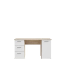 Schreibtisch >NET307< mit 3 Schubladen und Tür, in Weiss/ Sonoma Eiche Dekor - 138,2x75,3x60cm (BxHxT)