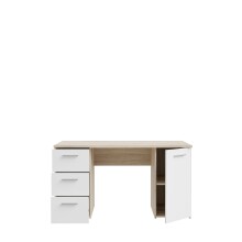 Schreibtisch >NET307< mit 3 Schubladen und Tür, in Weiss/ Sonoma Eiche Dekor - 138,2x75,3x60cm (BxHxT)