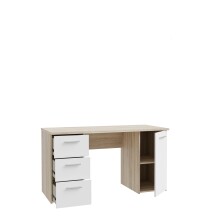Schreibtisch >NET307< mit 3 Schubladen und Tür, in Weiss/ Sonoma Eiche Dekor - 138,2x75,3x60cm (BxHxT)