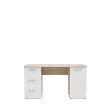 Schreibtisch >NET307< mit 3 Schubladen und Tür, in Weiss/ Sonoma Eiche Dekor - 138,2x75,3x60cm (BxHxT)