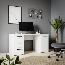 Schreibtisch >NET307< mit 3 Schubladen und Tür,in weiß - 138,2x75,3x60cm (BxHxT)