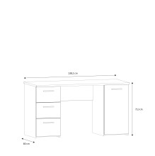 Schreibtisch >NET307< mit 3 Schubladen und Tür,in weiß - 138,2x75,3x60cm (BxHxT)