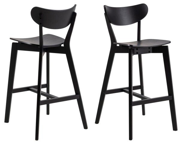 Barhocker >Roxby< (2er-Set) in schwarz, Massicholz - 45x105x49cm (BxHxT)