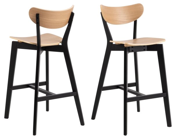 Barhocker >Roxby< (2er-Set) in Eiche; schwarz, Massivholz - 45x105x49cm (BxHxT)