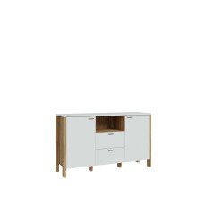 Sideboard >Saitama < mit 2 Türen und 2 Schubladen, in Mauvella Eiche Dekor / Secret grey - 146,4x86,5x41,6cm (BxHxT)