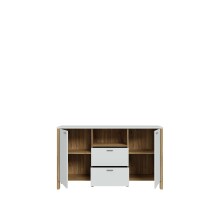 Sideboard >Saitama < mit 2 Türen und 2 Schubladen, in Mauvella Eiche Dekor / Secret grey - 146,4x86,5x41,6cm (BxHxT)