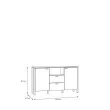Sideboard >Saitama < mit 2 Türen und 2 Schubladen, in Mauvella Eiche Dekor / Secret grey - 146,4x86,5x41,6cm (BxHxT)