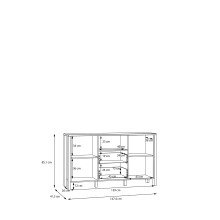 Sideboard >Saitama < mit 2 Türen und 2 Schubladen, in Mauvella Eiche Dekor / Secret grey - 146,4x86,5x41,6cm (BxHxT)