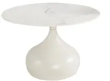 Couchtisch >2303-Groß< "rund" in Keramik weiß, Metallgestell - 41x70cm (HxD)