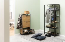 Schuhkipper >Seaford< in Wildeiche; schwarz, MDF, Stahl - 56x129x30cm (BxHxT)