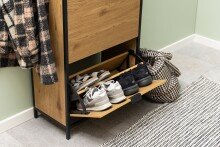 Schuhkipper >Seaford< in Wildeiche; schwarz, MDF, Stahl - 56x129x30cm (BxHxT)