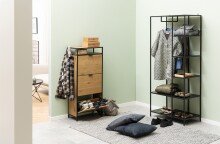Schuhkipper >Seaford< in Wildeiche; schwarz, MDF, Stahl - 56x129x30cm (BxHxT)