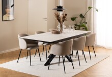 Kulissentisch >Heaven< (ausziehbar bis 240cm) in weiss, Glas-Keramik - 200(240)x76x100cm (BxHxT)