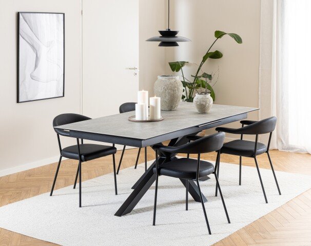 Kulissentisch >Heaven< (ausziehbar bis 240cm) in Grau, Glas-Keramik - 200(240)x76x100cm (BxHxT)