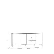 Sideboard >Saitama < 3 Türen, 3 Schubladen, in Mauvella Eiche Dekor / Secret grey - 206,1x86,5x41,6 (BxHxT)