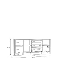 Sideboard >Saitama < 3 Türen, 3 Schubladen, in Mauvella Eiche Dekor / Secret grey - 206,1x86,5x41,6 (BxHxT)