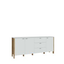 Sideboard >Saitama < 3 Türen, 3 Schubladen, in Mauvella Eiche Dekor / Secret grey - 206,1x86,5x41,6 (BxHxT)