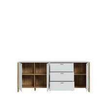 Sideboard >Saitama < 3 Türen, 3 Schubladen, in Mauvella Eiche Dekor / Secret grey - 206,1x86,5x41,6 (BxHxT)