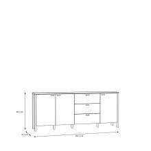 Sideboard >Saitama < 3 Türen, 3 Schubladen, in Mauvella Eiche Dekor / Secret grey - 206,1x86,5x41,6 (BxHxT)