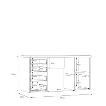 Schreibtisch >NET106< mit 4 Schubladen und Tür, in Weiss/ Sandeiche Dekor - 145x76,3x60cm (BxHxT)