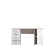 Schreibtisch >NET106< mit 4 Schubladen und Tür, in Weiss/ Sandeiche Dekor - 145x76,3x60cm (BxHxT)