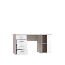 Schreibtisch >NET106< mit 4 Schubladen und Tür, in Weiss/ Sandeiche Dekor - 145x76,3x60cm (BxHxT)
