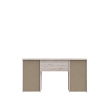 Schreibtisch >NET106< mit 4 Schubladen und Tür, in Weiss/ Sandeiche Dekor - 145x76,3x60cm (BxHxT)