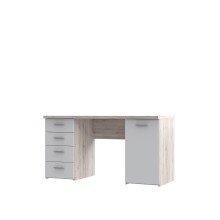 Schreibtisch >NET106< mit 4 Schubladen und Tür, in Weiss/ Sandeiche Dekor - 145x76,3x60cm (BxHxT)