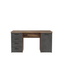 Schreibtisch >NET106< mit 4 Schubladen und Tür, in Betonoptik Dunkelgrau/Old-Wood Dekor - 145x76,3x60cm (B/H/T)