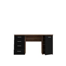 Schreibtisch >NET106< mit 4 Schubladen, in Schwarz/Schlammeiche Dekor - 145x76,3x60cm (BxHxT)
