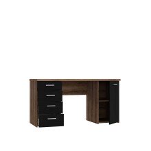 Schreibtisch >NET106< mit 4 Schubladen, in Schwarz/Schlammeiche Dekor - 145x76,3x60cm (BxHxT)