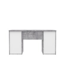 Schreibtisch >NET106< mit 4 Schubladen und Tür, in Weiss/ Betonoptik Lichtgrau - 145x76,3x60cm (BxHxT)