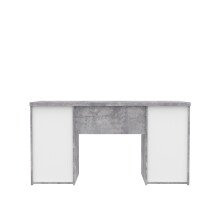 Schreibtisch >NET106< mit 4 Schubladen und Tür, in Weiss/ Betonoptik Lichtgrau - 145x76,3x60cm (BxHxT)
