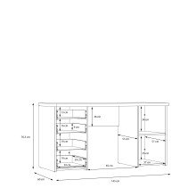 Schreibtisch >NET106< mit 4 Schubladen und Tür, in Weiss/ Betonoptik Lichtgrau - 145x76,3x60cm (BxHxT)