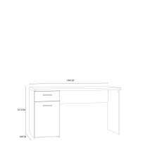 Schreibtisch >NET106< mit Schublade und Tür, in Weiss/ Sonoma Eiche Dekor  - 140x76,5x60cm (BxHxT)